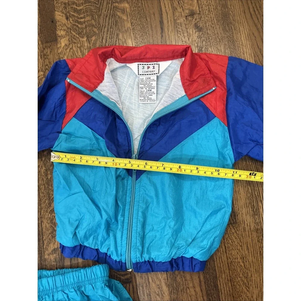 vintage toddler track suit windsuit  1990s 24 month Teal Red Blue